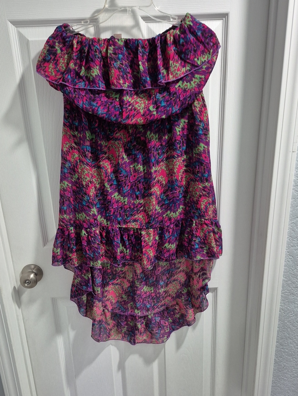 Wanderlust Multicolor Ruffle Off-Shoulder Dress in Purple, Pink, Blue, Green